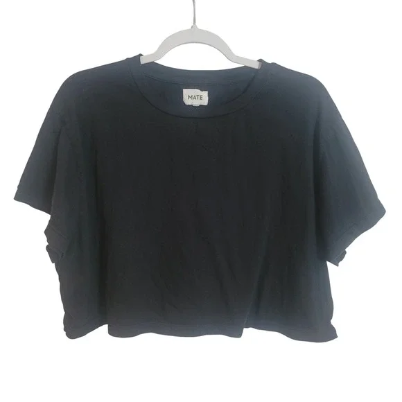 MATE the Label Womens Black Boxy Cropped Short Sleeve T-Shirt XL Organic Cotton - Picture 1 of 10